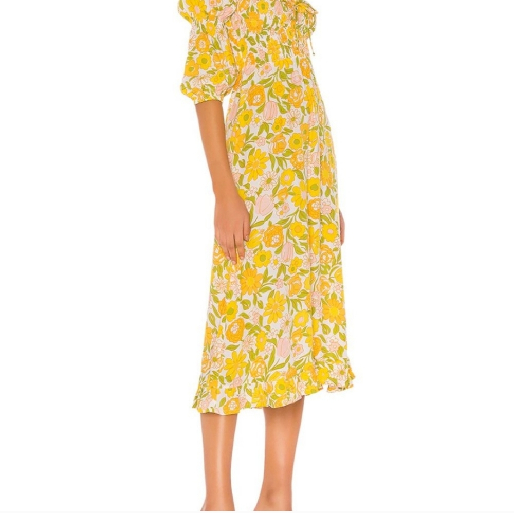 FAITHFULL THE BRAND Jean Marie Midi Dress Jolene Retro Floral Print Size…